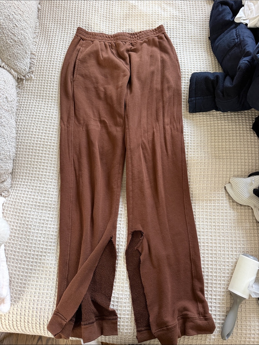 Women's Brown Pull-On Split-Hem Lounge Pants